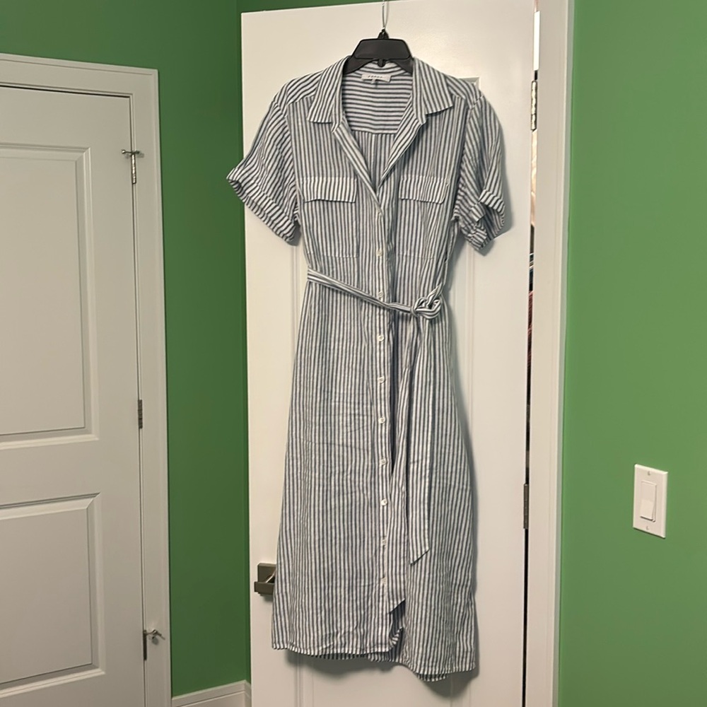 Frame striped linen dress. With pockets! Size L.